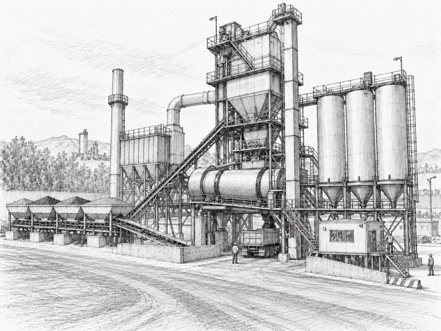 Illustrative sketch of an asphalt mixing plant