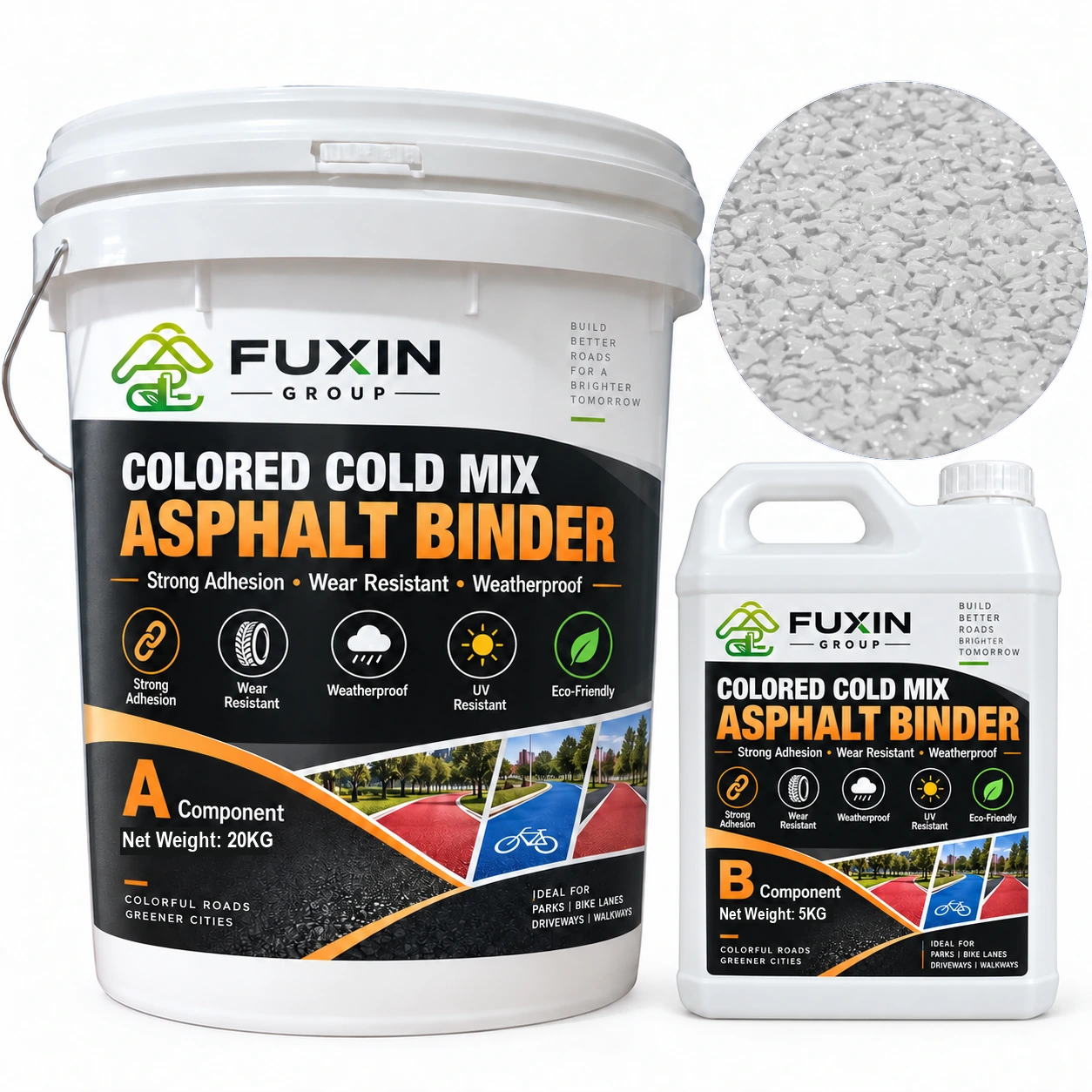 FUXIN White Cold-Mix Colored Asphalt — A 20 kg + B 5 kg packaging