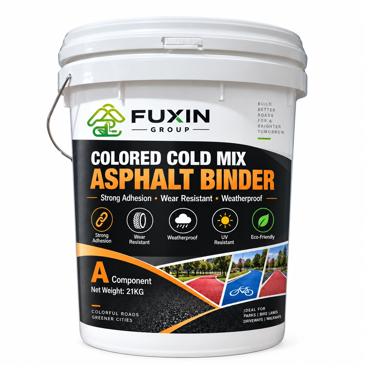 FUXIN Cold-Mix Colored Asphalt Binder — A component packaging